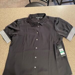 Karl Lagerfeld satin rhinestone cuff button down size Large NWT